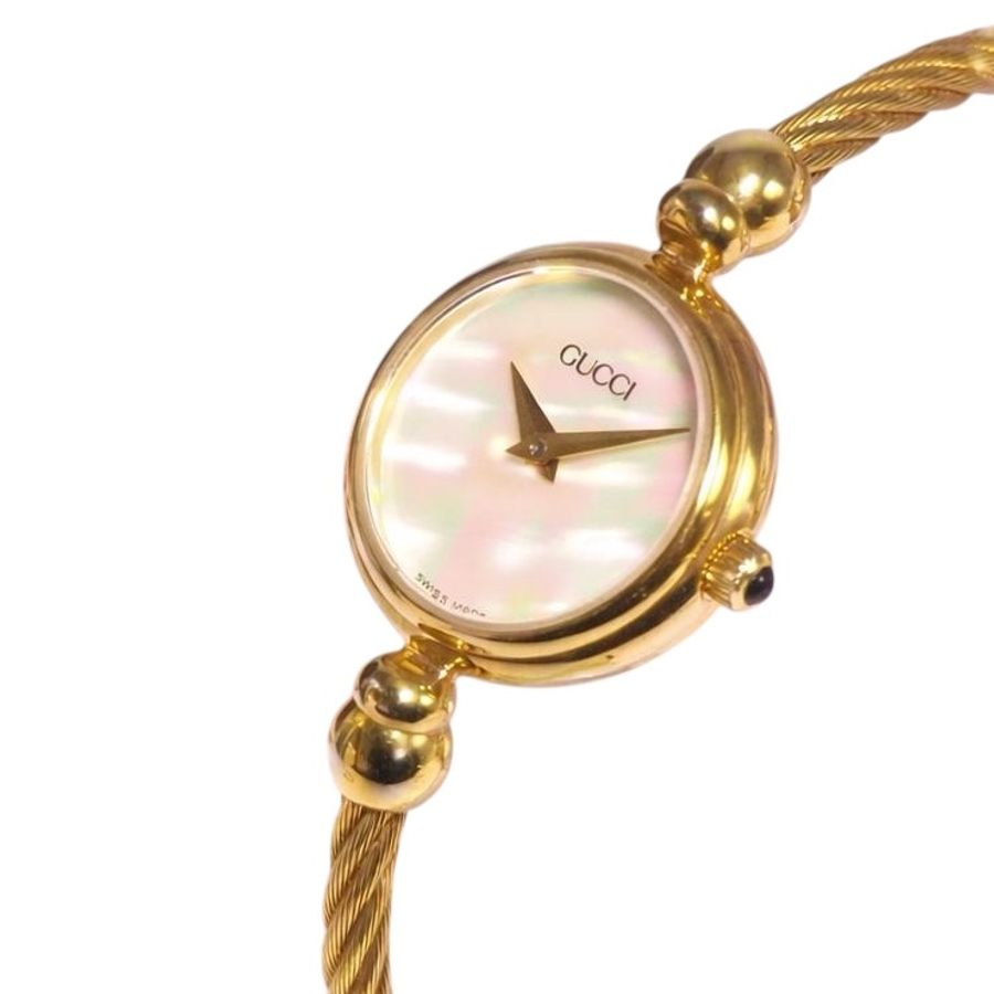 🌷Gucci *稀有Vintage*白母貝麻花手環金錶 |經典花紋✦fufu style 精品✦ 氣質款|手錶.古董手錶-8