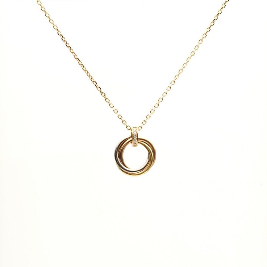 Cartier Trinity三色金三環項鏈5鑽18K黃金/18K白金/18K玫瑰金/鑽石項鏈項鍊-0
