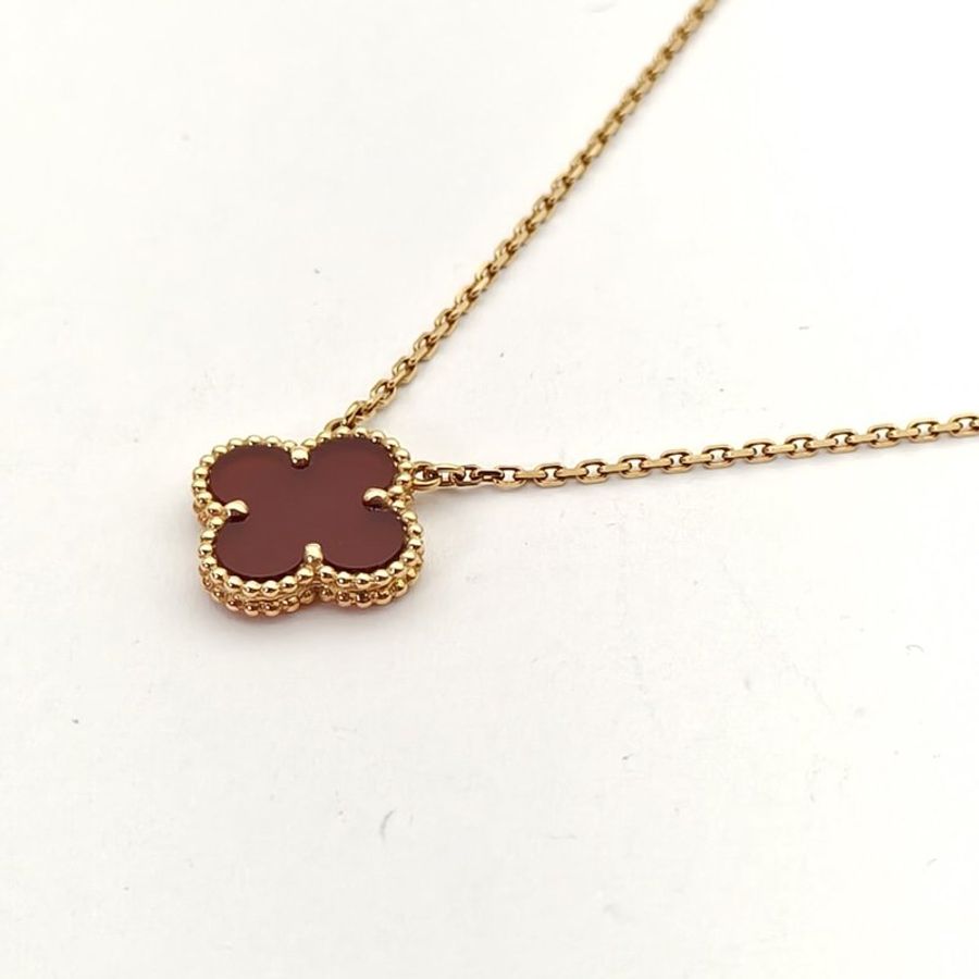 Van Cleef & Arpels VintageAlhambra中號單花項鏈新扣18K黃金/紅玉髓項鏈黃金項鍊-2