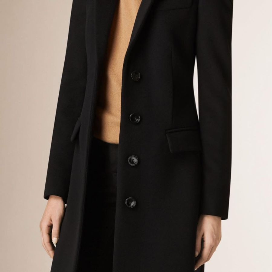 BURBERRY英國黑色羊絨混紡大衣UK8-0