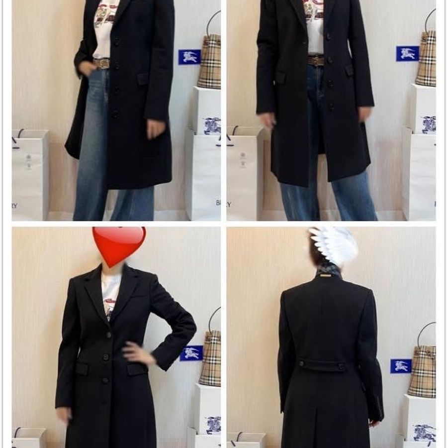 BURBERRY英國黑色羊絨混紡大衣UK8-2