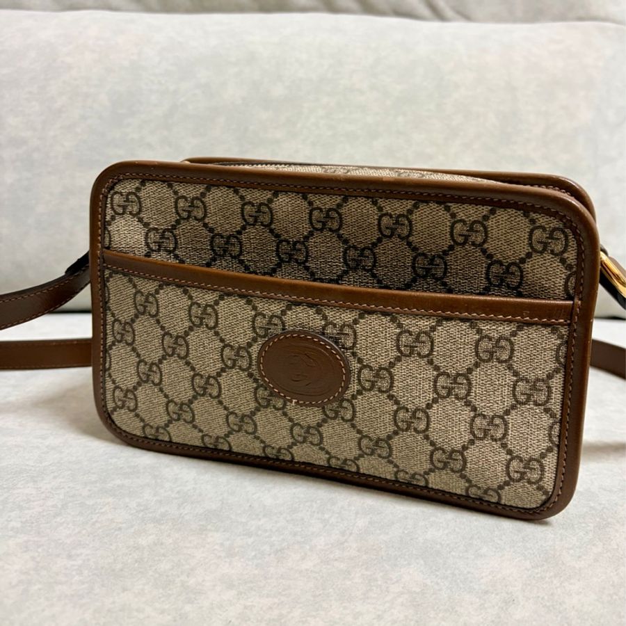 近全新‼️GUCCI 658572 經典棕色老花 INTERLOCKING G系列帆布迷你斜背包 相機包-0