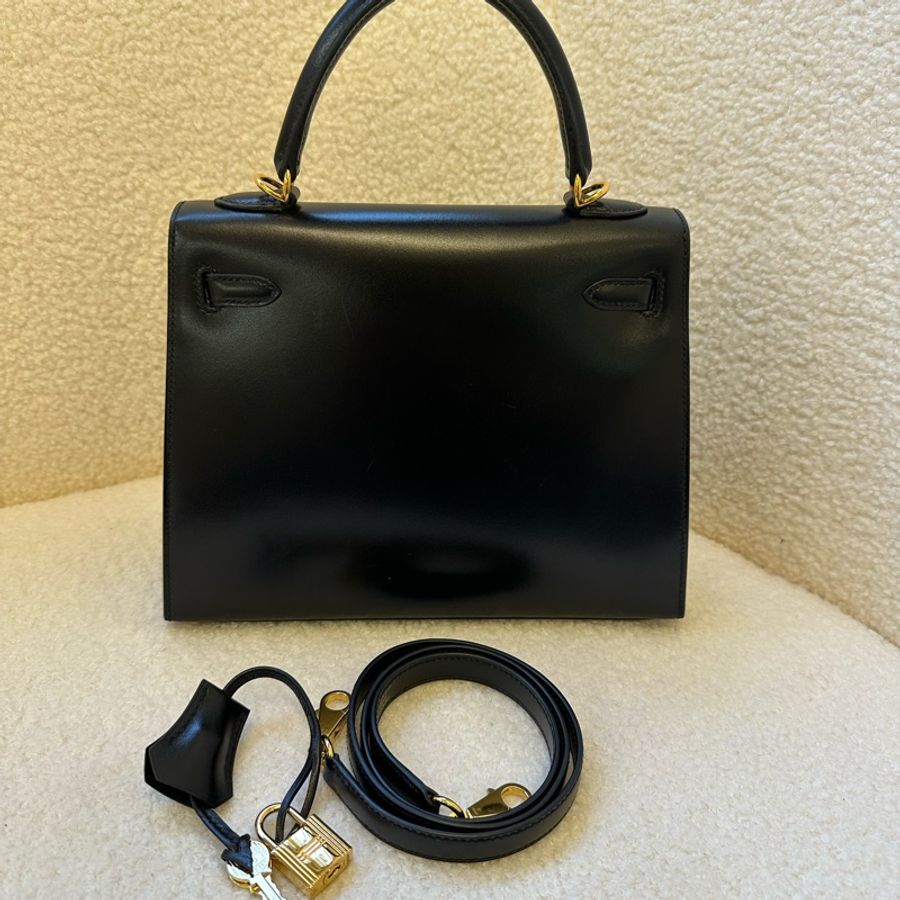 愛馬仕Hermes Kelly 25黑金Box皮,C刻。-1