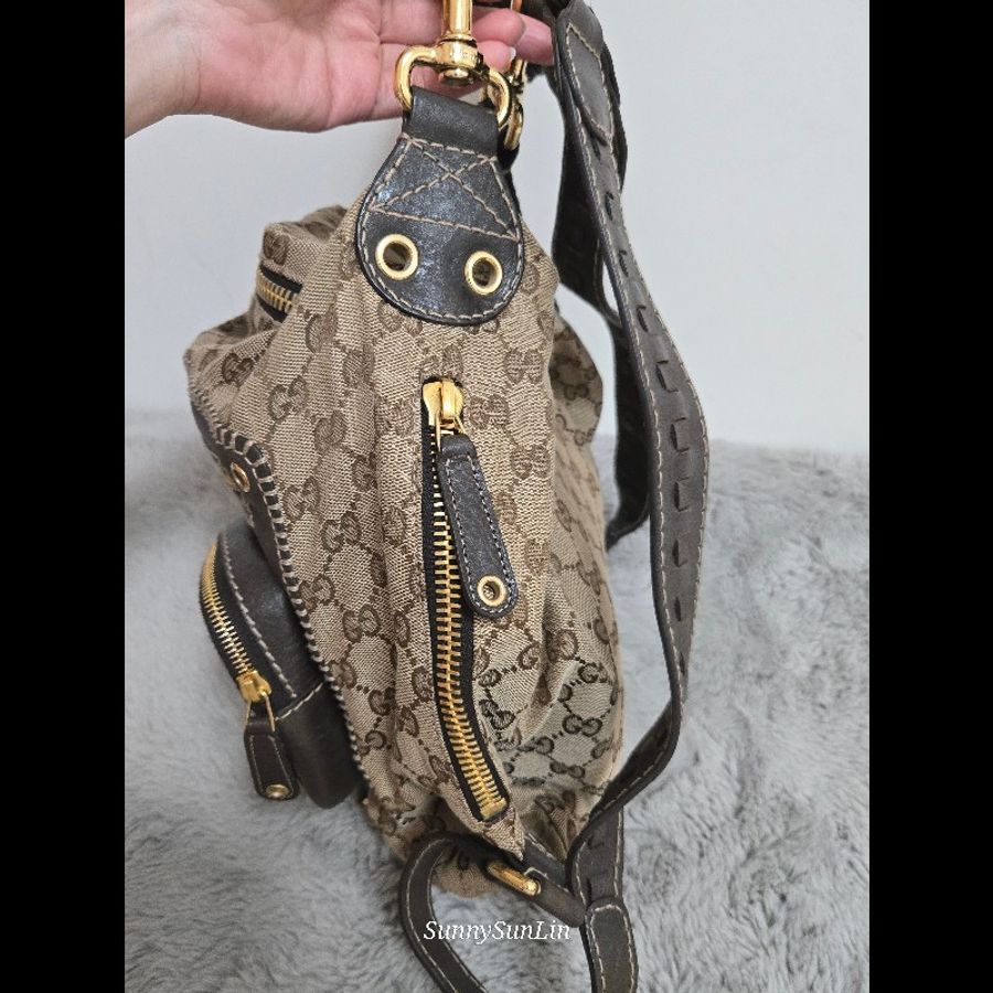 Gucci 古馳 經典緹花布拼皮革雙肩背包 後背包-16