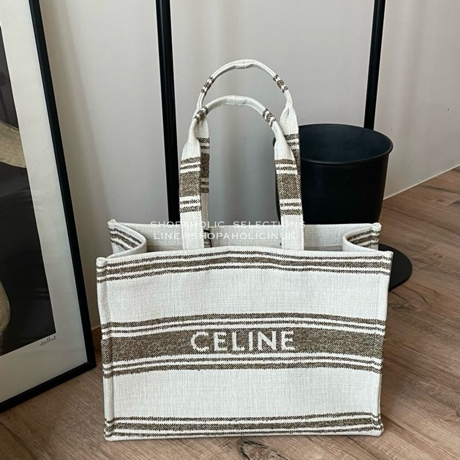 celine LARGE CABAS THAIS IN STRIPED TEXTILE TOBACCO 淺褐色條紋/ TAN-2