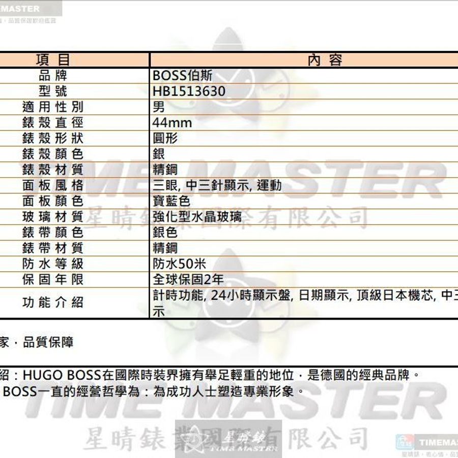 BOSS手錶,編號HB1513630,44mm銀圓形精鋼錶殼,寶藍色三眼, 中三針顯示, 運動錶面,銀色精鋼錶帶款-9