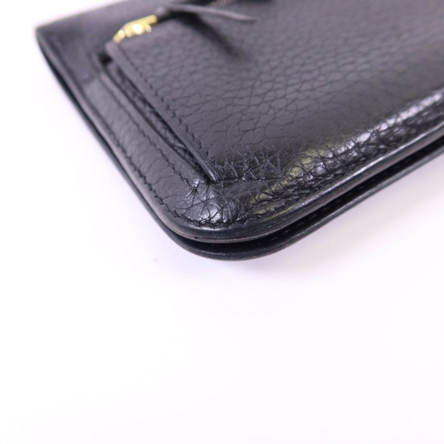 HERMES Clemence皮革Dogon Wallet金扣長錢包Noir-13