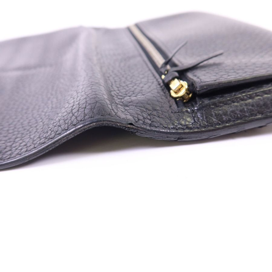 HERMES Clemence皮革Dogon Wallet金扣長錢包Noir-15