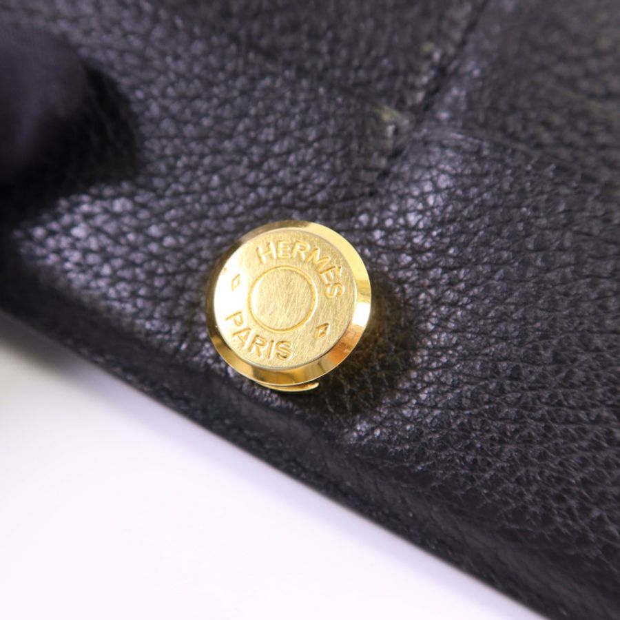 HERMES Clemence皮革Dogon Wallet金扣長錢包Noir-19