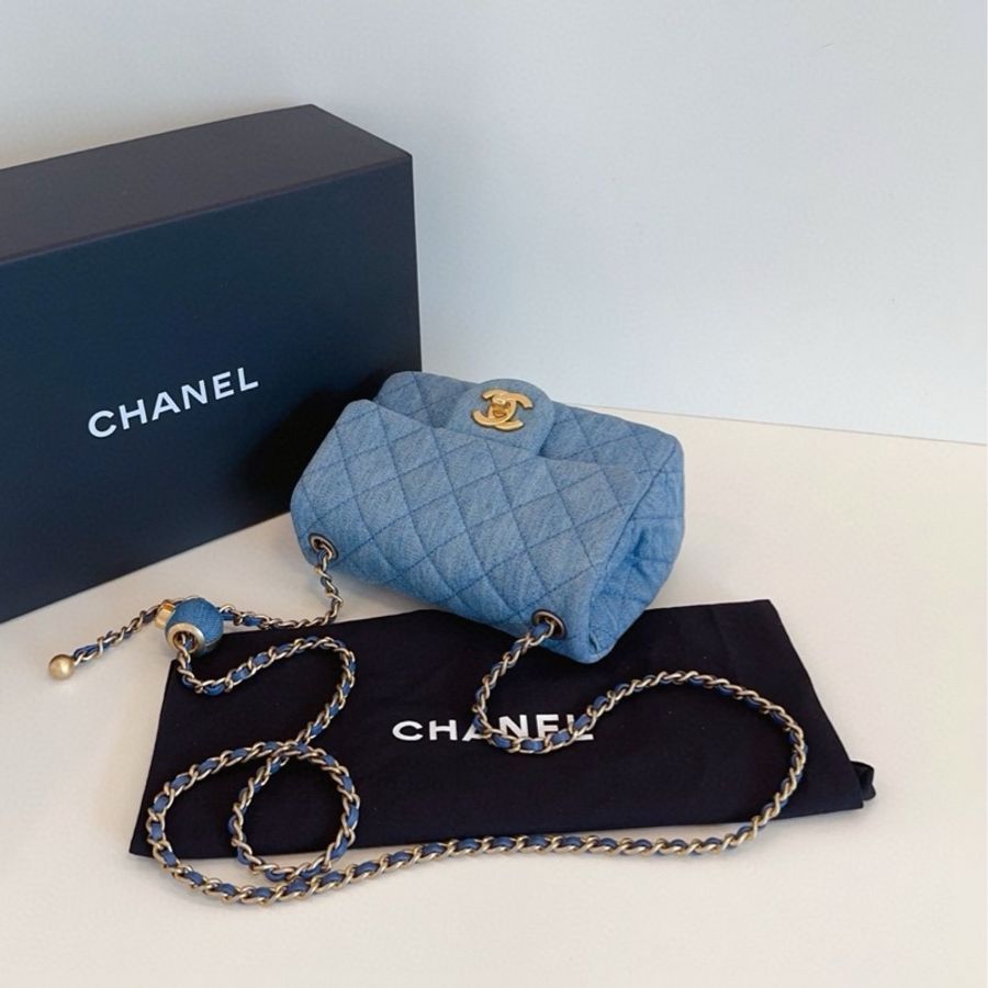 ✨Chanel 牛仔藍金球方胖子 99新 部分膜還在 鏈條可調節💙-6
