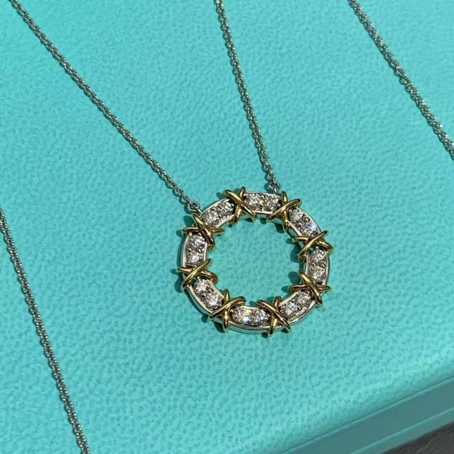tiffany蒂芙尼 sixteen stone系列18k黃金×鉑金十六石鑽石項鍊 ,25年購入-0