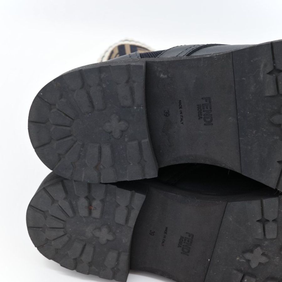 Fendi 芬迪 Rockoko 黑色 老花 皮革針織 拼接軍靴 機車靴-6