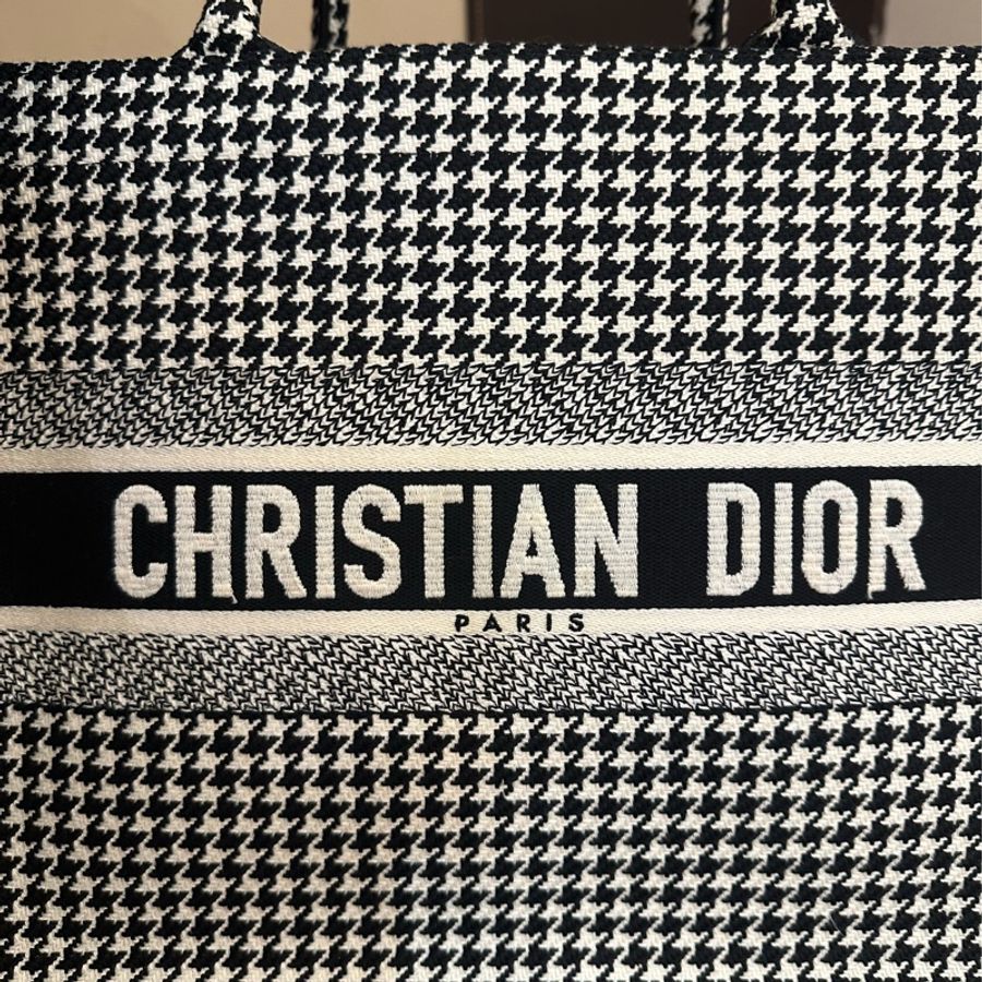 DIOR 黑白千鳥格托特包-3