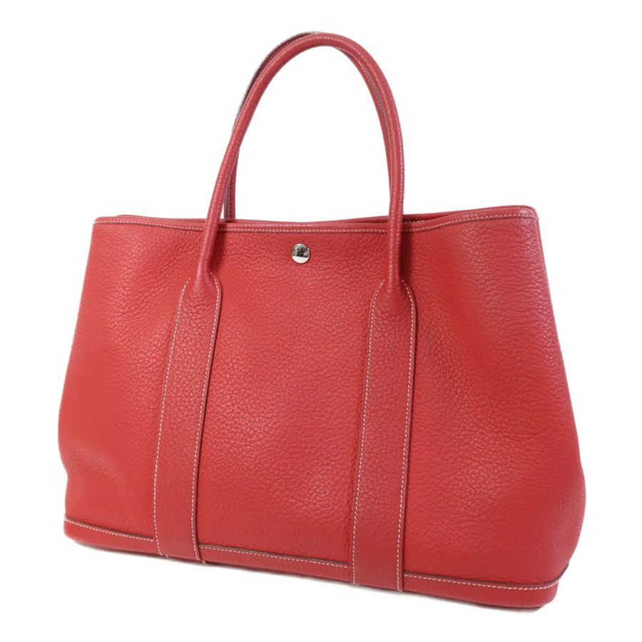 HERMES Clemence皮革Graden Party PM銀扣手挽袋Rouge Tomate-2