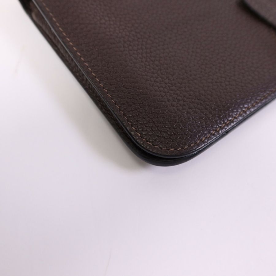 HERMES Clemence皮革Dogon GM銀扣長錢包-11