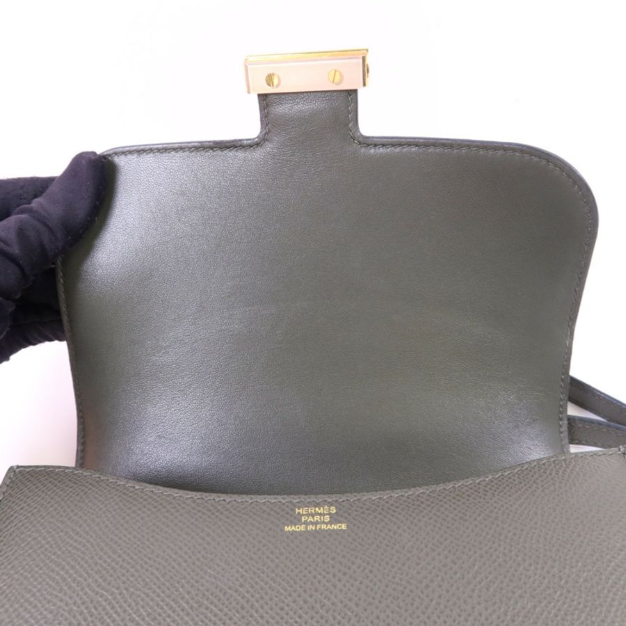 HERMES Veau Epsom皮革Constance Mini金扣肩背袋 Vert de Gris-6