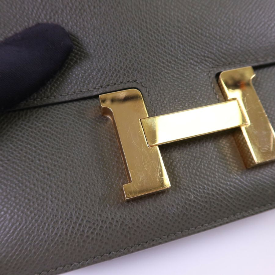 HERMES Veau Epsom皮革Constance Mini金扣肩背袋 Vert de Gris-11