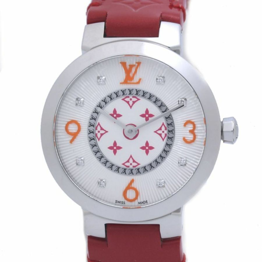 路易威登 Tambour PM QA146Z Monogram 紫紅色和橙色鑲鑽限量版女士腕錶 40216-0