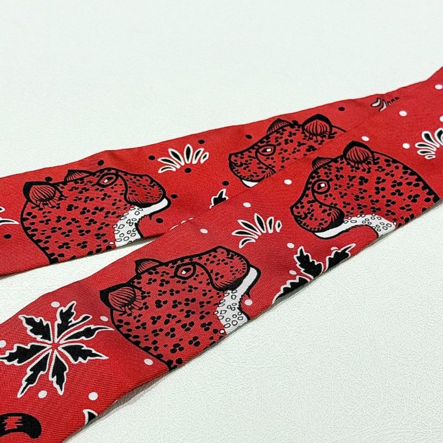 HERMES - 紅色 Twilly, "Les Léopards"-3