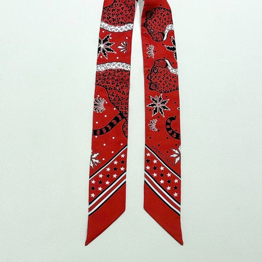 HERMES - 紅色 Twilly, "Les Léopards"-4