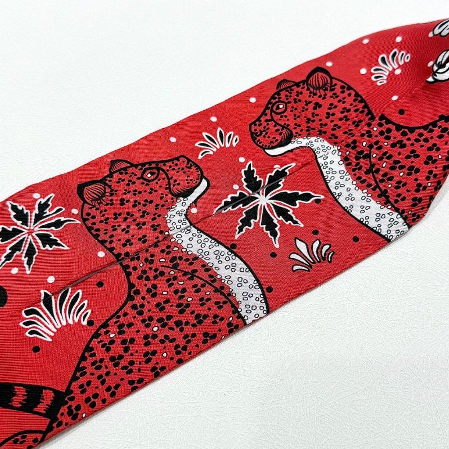 HERMES - 紅色 Twilly, "Les Léopards"-7