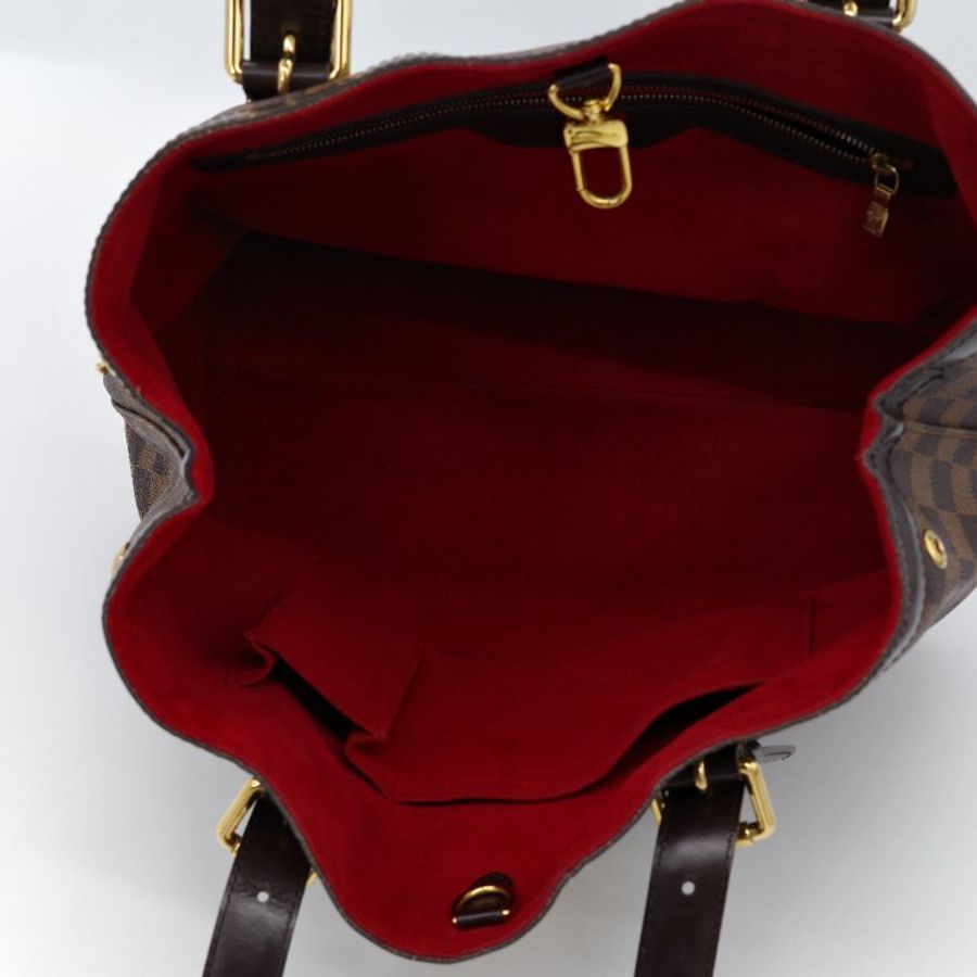 Louis Vuitton 路易威登 Damier Ebene Hampstead MM 棕色 紅色內裡 棋盤格 帆布 肩背包 托特包-3
