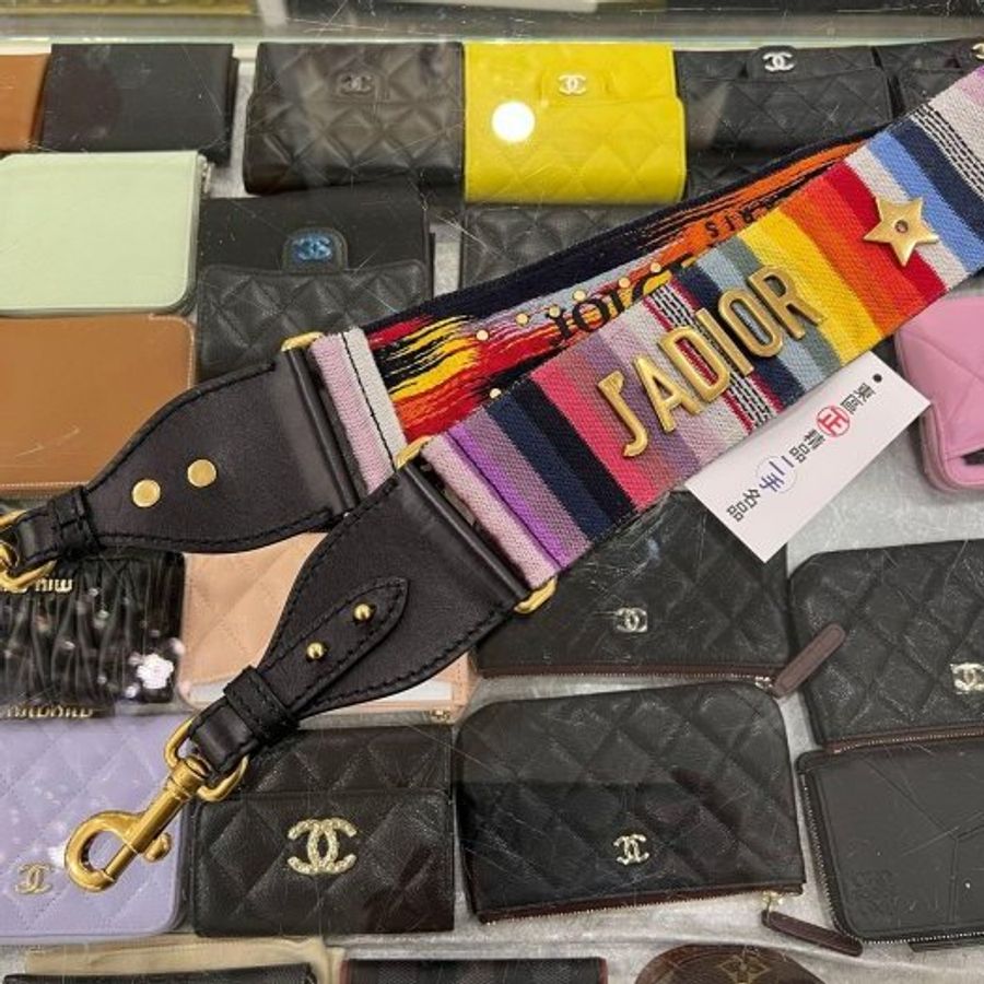 東區正精品㊣CHRISTIAN DIOR 彩色丹寧金色星星字母logo 字母雙面刺繡寬版肩背帶 RA1848-3
