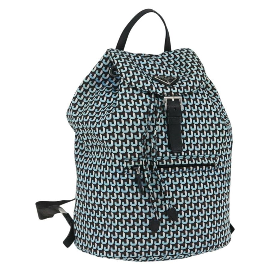 【日本直送】PRADA 雙肩包 尼龍 淺藍色 銀色 正品 158915SAM-0