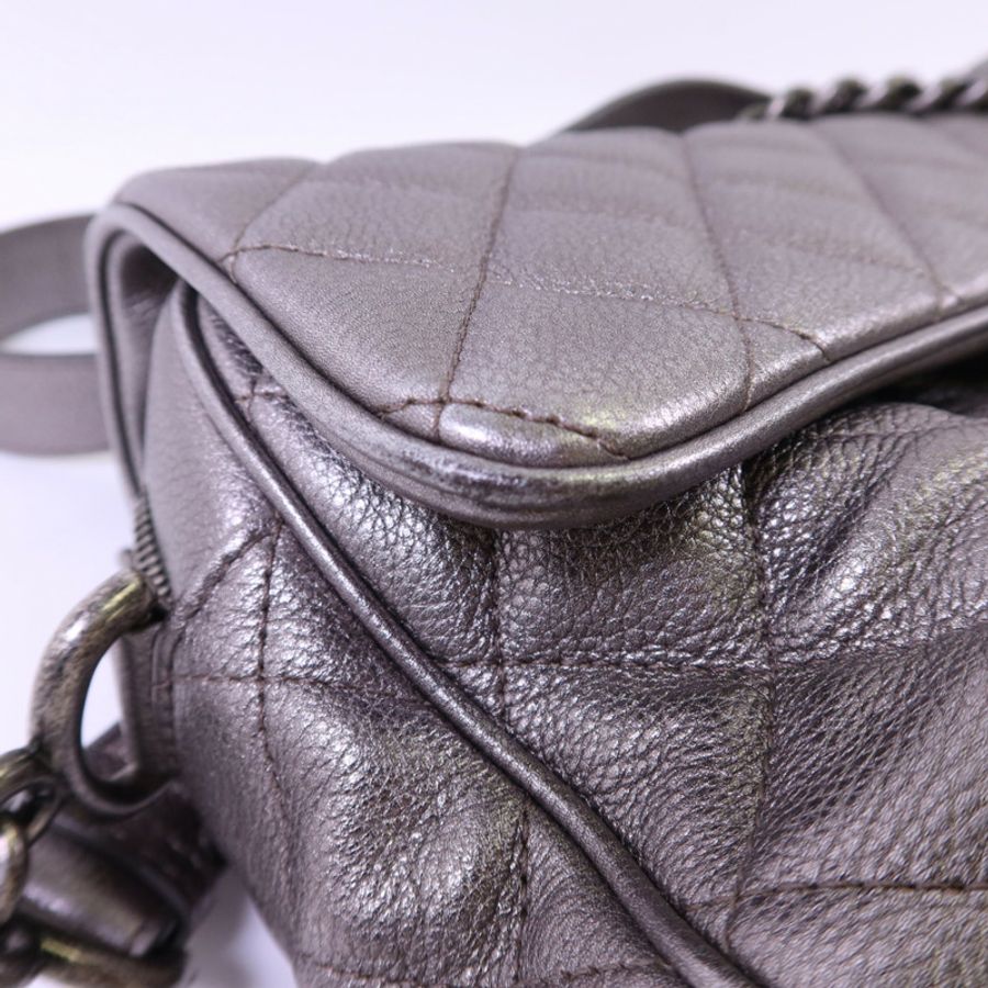 CHANEL 牛皮皮革Chain Shoulder銀扣鏈帶肩背袋-17