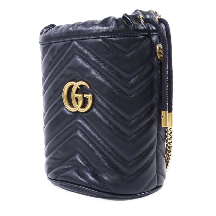 GUCCI 皮革GG Marmont Bucket金扣鏈帶肩背袋-2