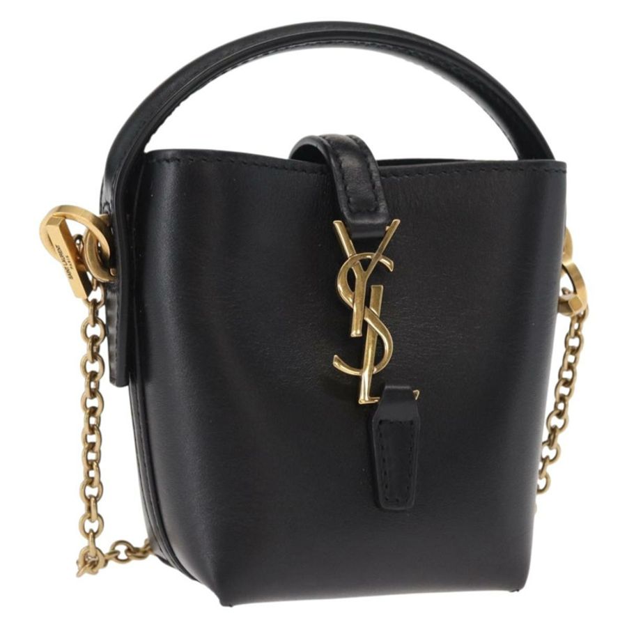 【日本直送】SAINT LAURENT 迷你手提包 皮革 黑色 金色 正品 154229SM-0