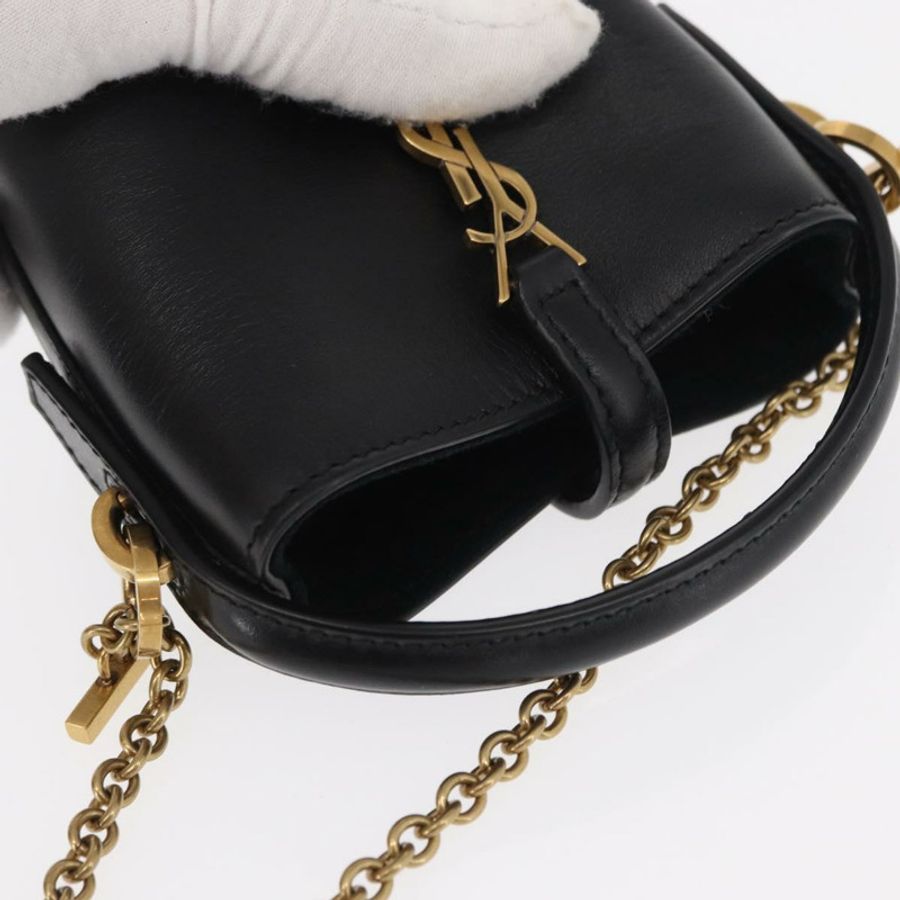 【日本直送】SAINT LAURENT 迷你手提包 皮革 黑色 金色 正品 154229SM-5