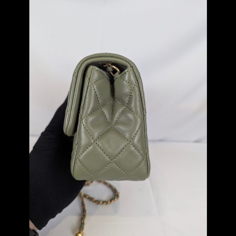 莉亞精品♡CHANEL 抹茶綠方胖 近新閒置-10