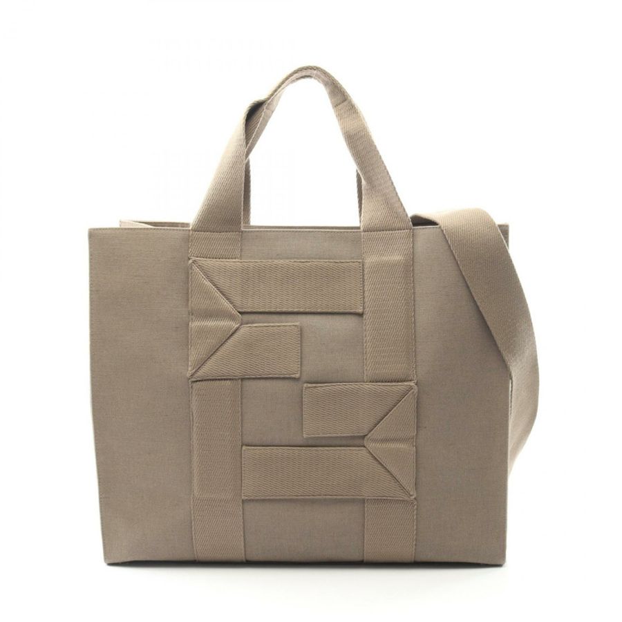 FENDI FF logo 手提肩斜背包 7VA558 帆布 米色 二手 女士-0
