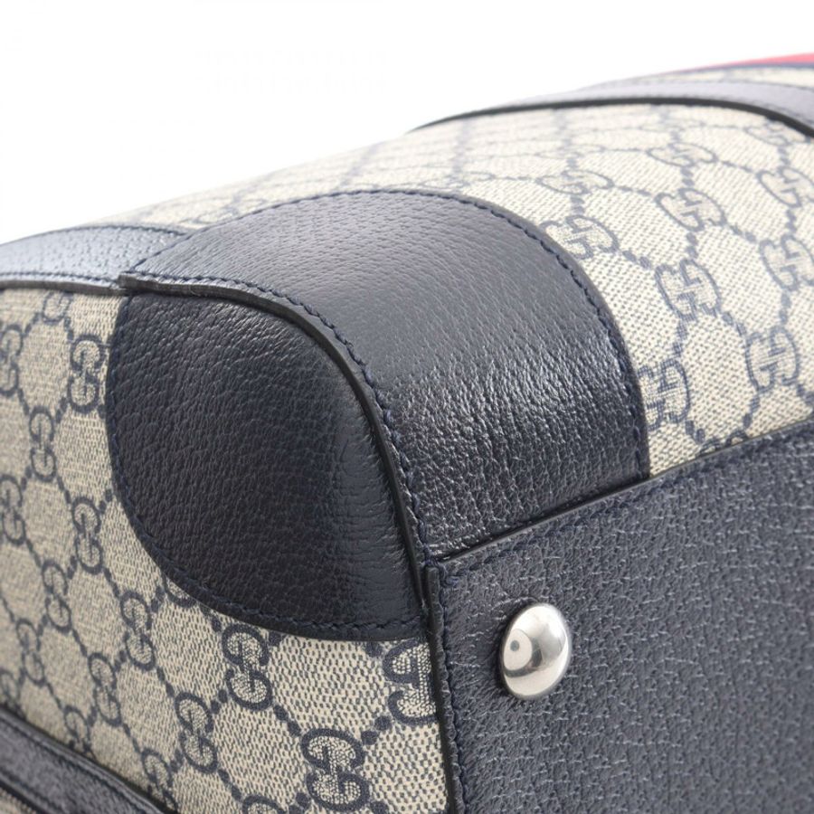 GUCCI 中型 GG Supreme Duffle 手提包 724642 帆布皮革 米色 海軍藍 二手-5