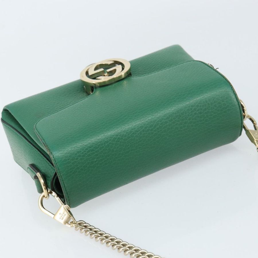 【日本直送】GUCCI 雙G鏈條肩背包,皮革材質,綠色/金色,貨號607720,正品編號158806-5