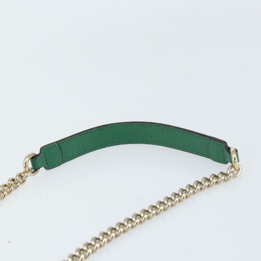 【日本直送】GUCCI 雙G鏈條肩背包,皮革材質,綠色/金色,貨號607720,正品編號158806-7