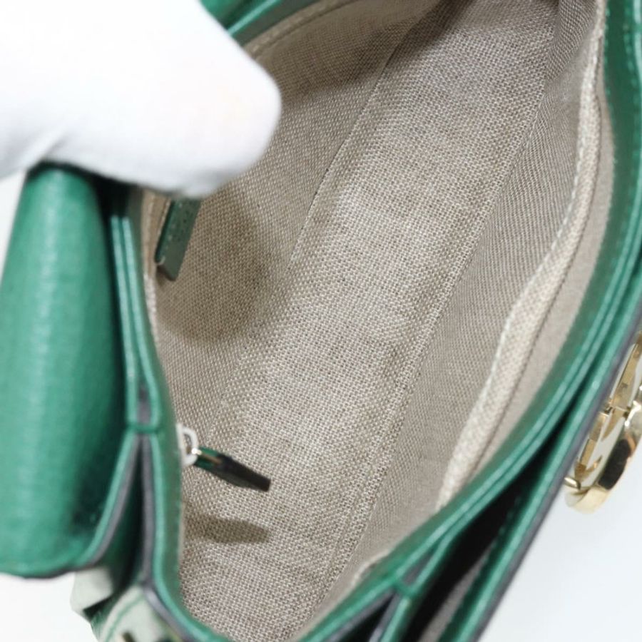 【日本直送】GUCCI 雙G鏈條肩背包,皮革材質,綠色/金色,貨號607720,正品編號158806-10