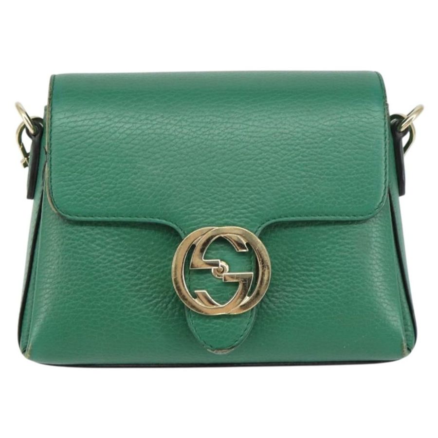 【日本直送】GUCCI 雙G鏈條肩背包,皮革材質,綠色/金色,貨號607720,正品編號158806-12