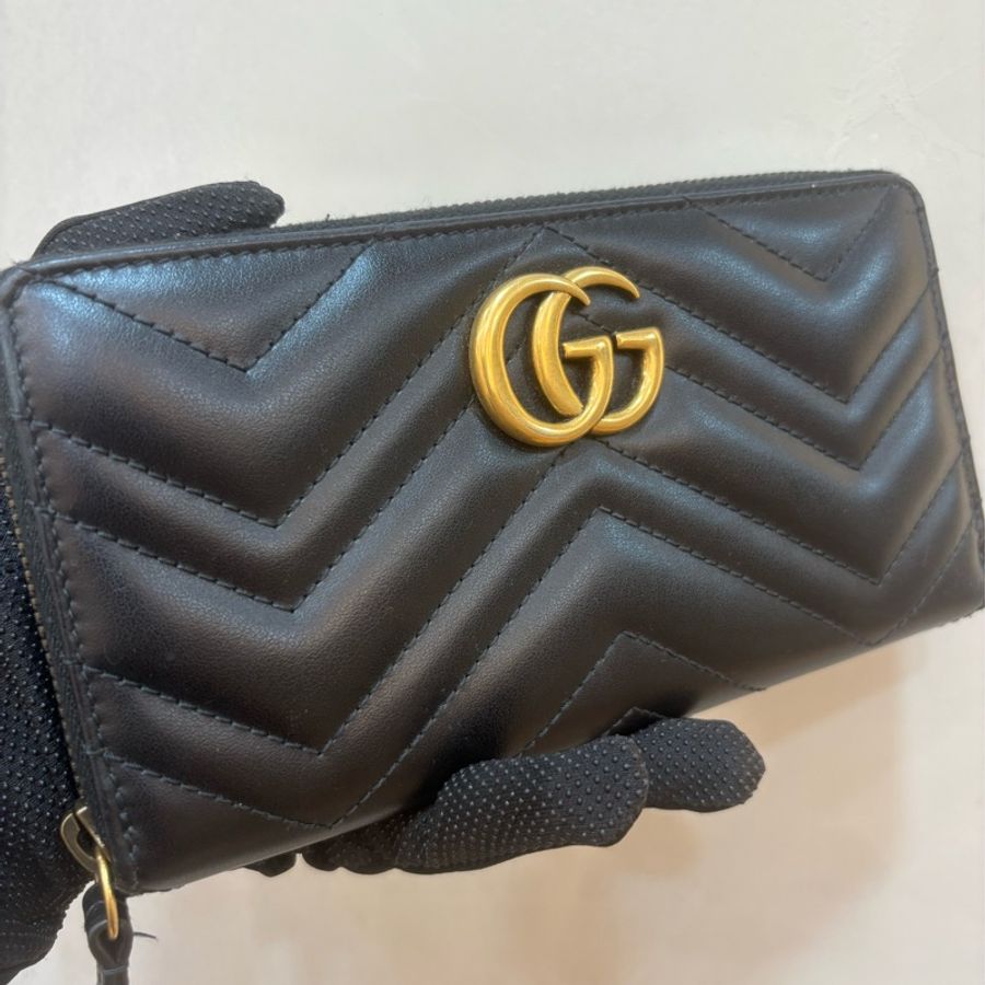 Gucci GG mormont黑牛皮金扣拉鍊長夾-0