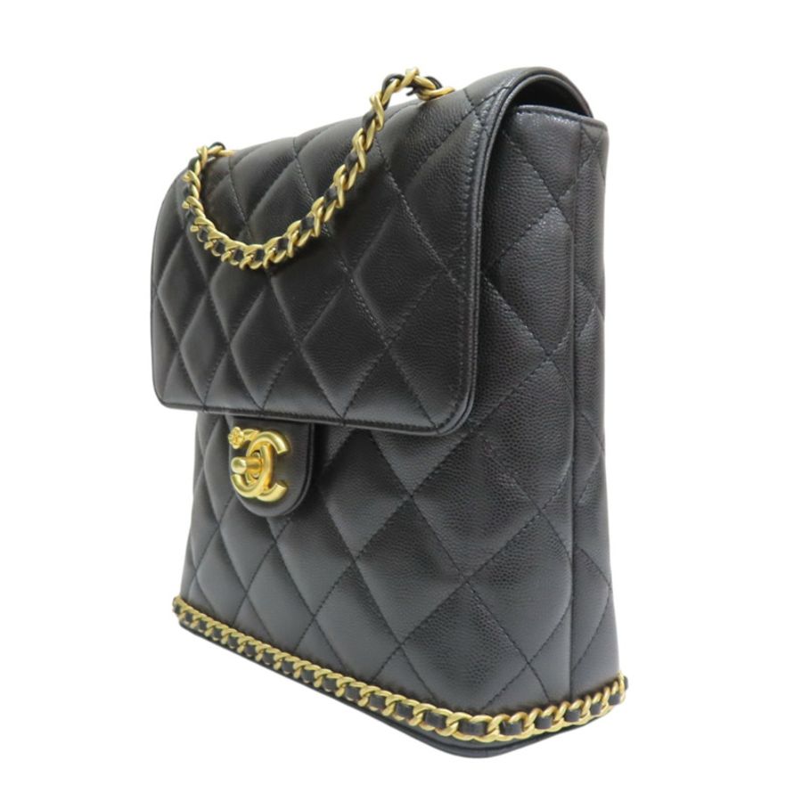 黑色 荔枝紋牛皮 後背包【CHANEL 香奈兒】 AS4490-2