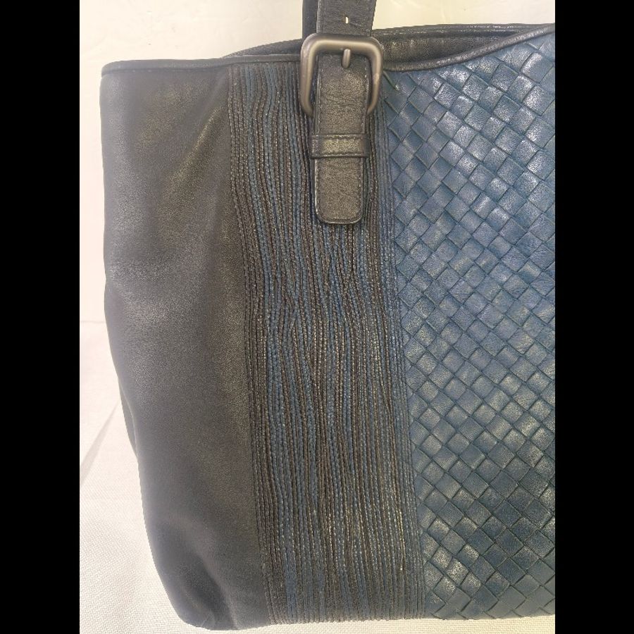 ㊣✨Bottega Veneta ✨寶緹嘉 BV 小牛皮 深藍 編織 拼接 手提包 托特包 文件包 媽媽包/二手包/二手精品/保證正品🌳二手樹屋🌳-13