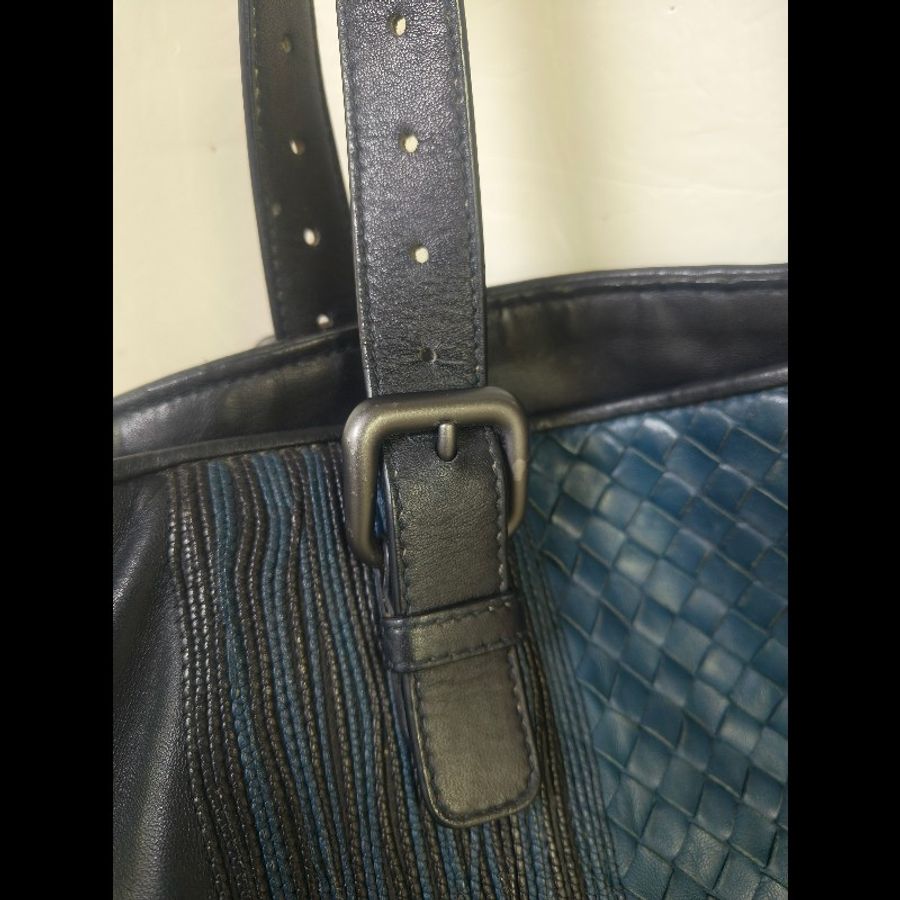 ㊣✨Bottega Veneta ✨寶緹嘉 BV 小牛皮 深藍 編織 拼接 手提包 托特包 文件包 媽媽包/二手包/二手精品/保證正品🌳二手樹屋🌳-25