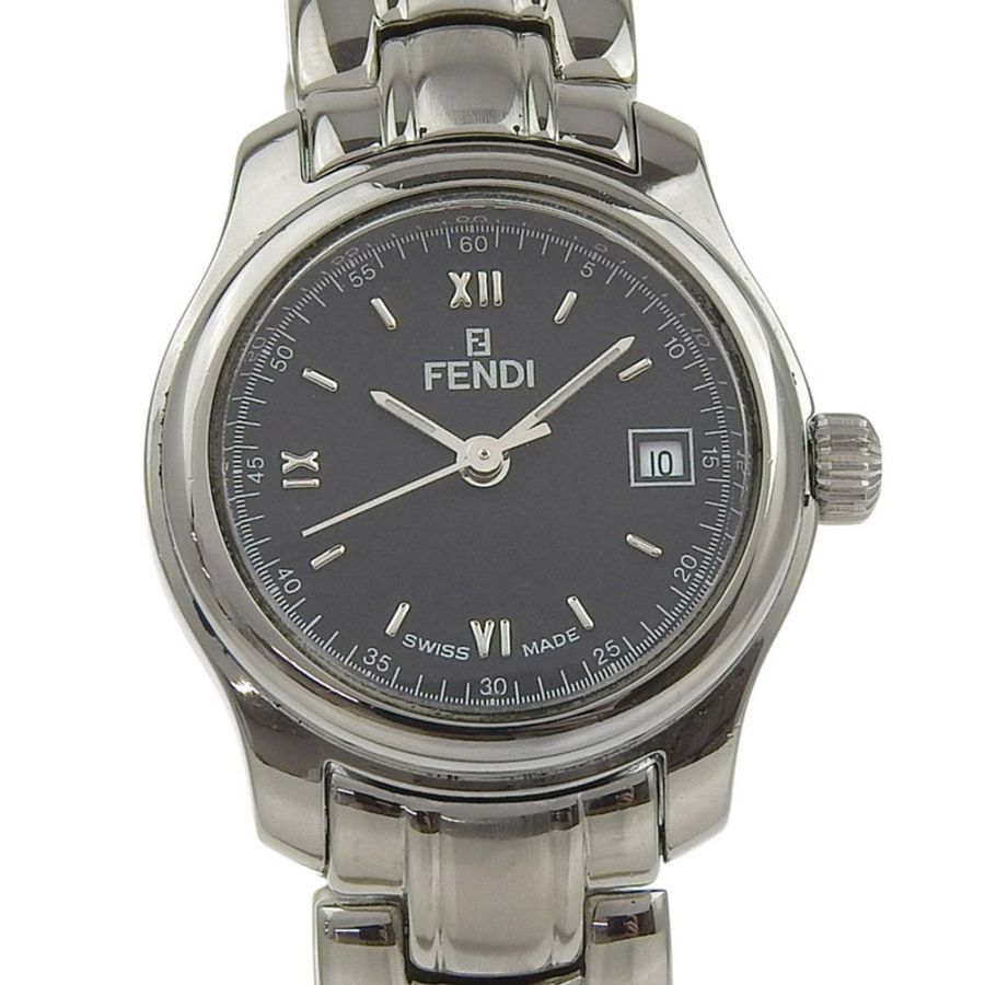 Fendi Olologi 210L 不鏽鋼石英模擬顯示女士腕錶，黑色錶盤-0