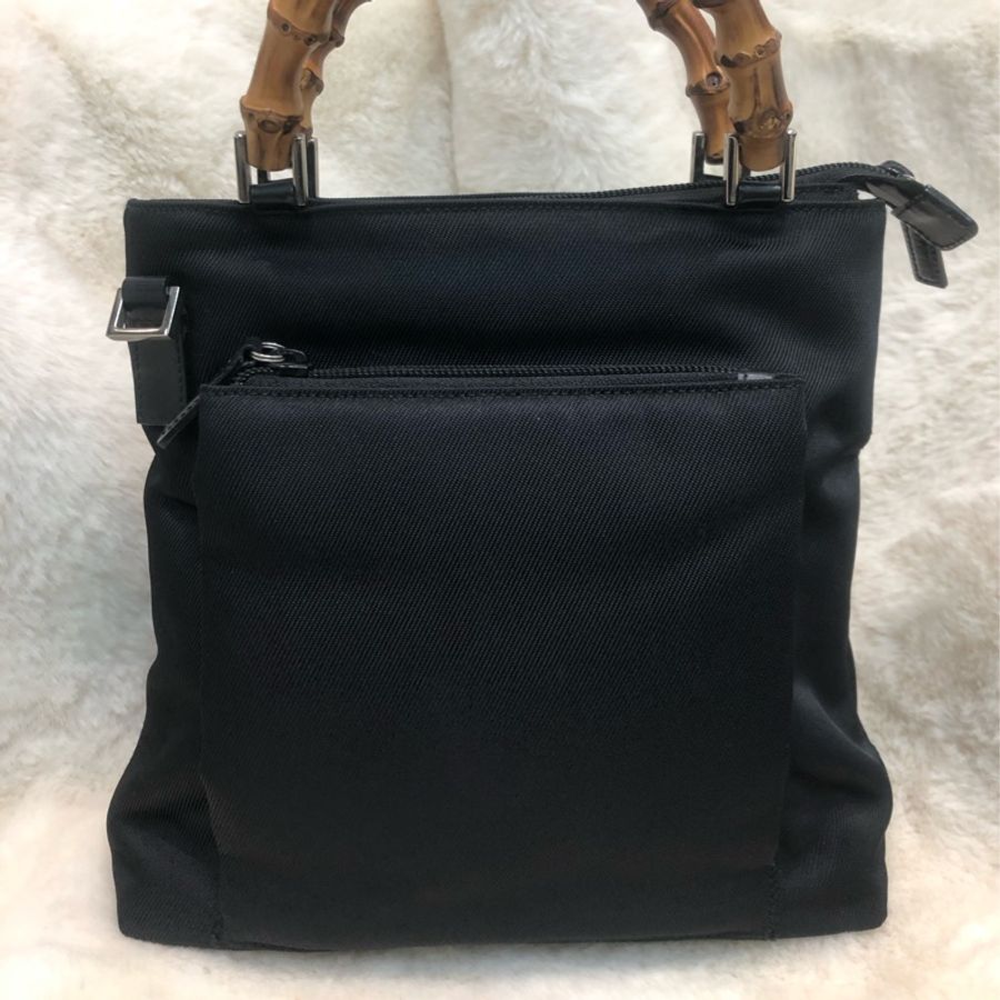 Gucci Bamboo黑色布手提袋 X437-0