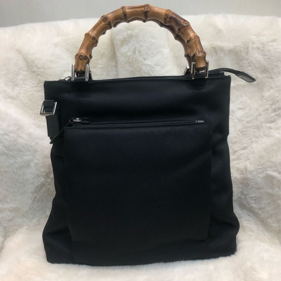 Gucci Bamboo黑色布手提袋 X437-8