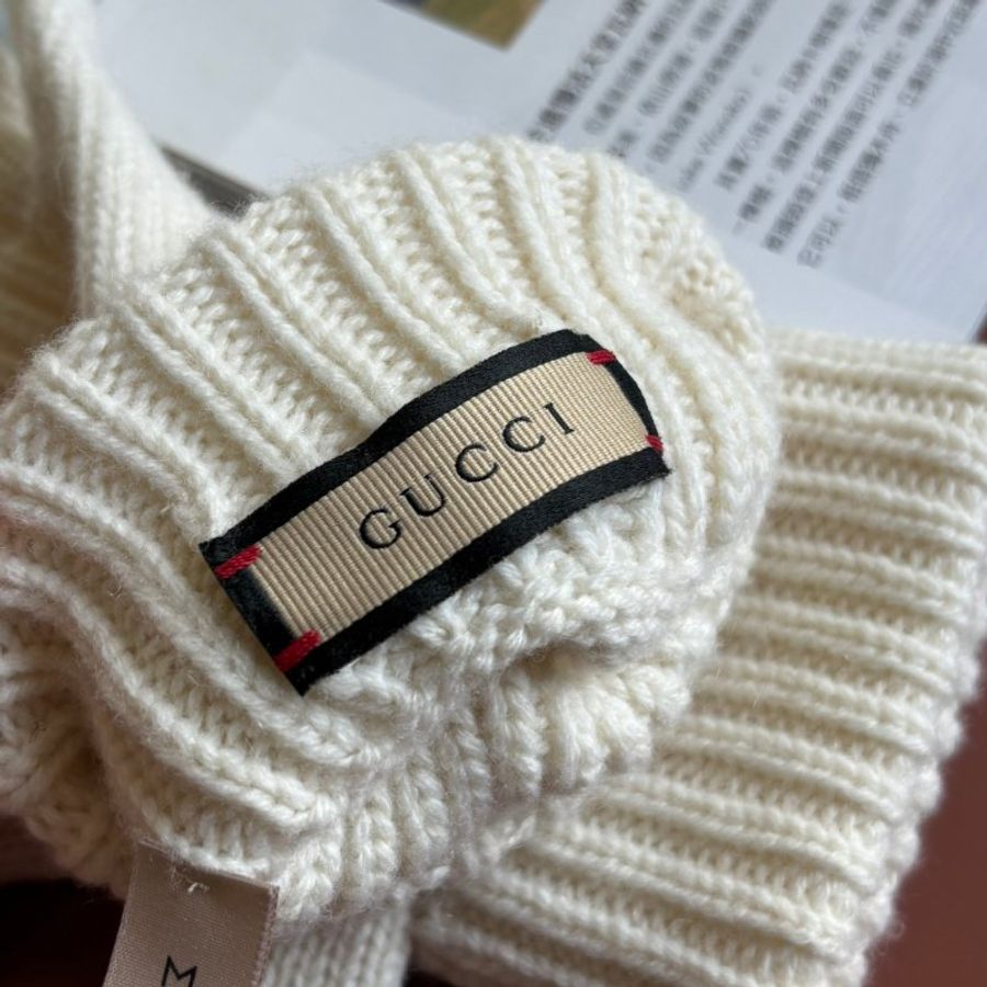 ::GUCCI:: 金屬雙G飾 羊毛山羊絨混紡手套 白色雪地手套-10