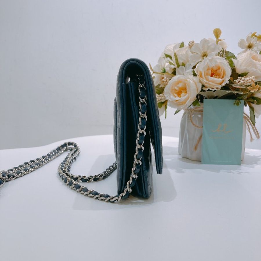 TW4614 Chanel 香奈兒 鏈條錢包 羊皮 深海藍 Wallet On Chain Lambskin Blue x PHW-2