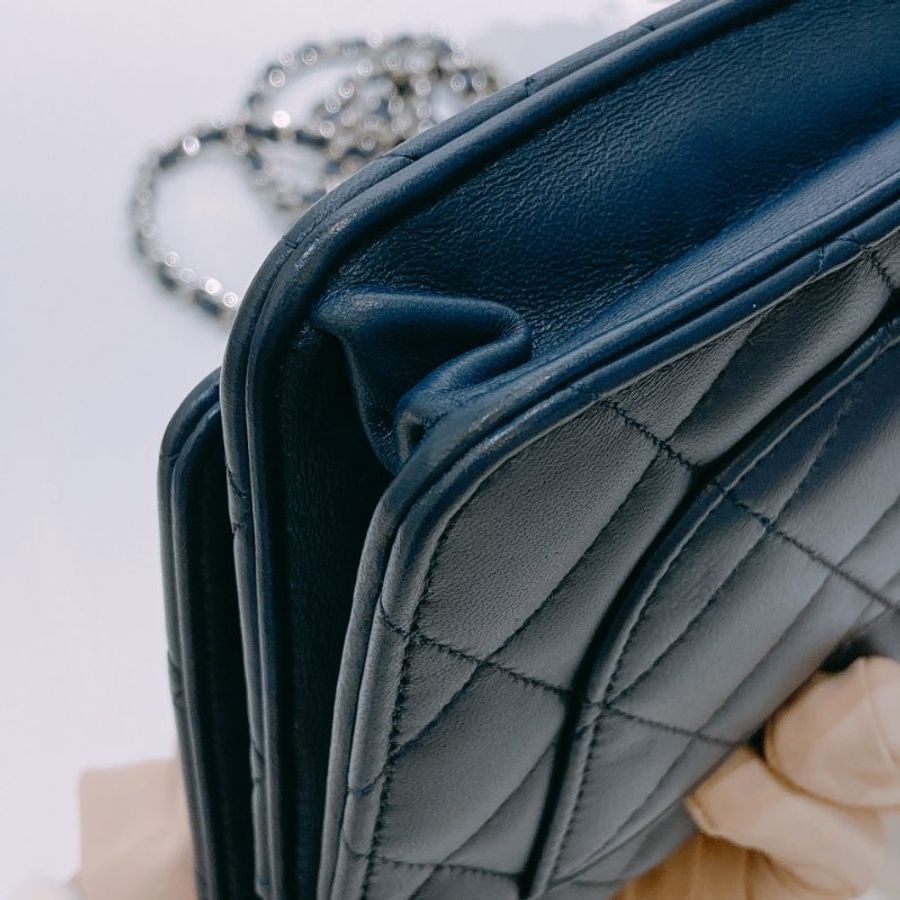 TW4614 Chanel 香奈兒 鏈條錢包 羊皮 深海藍 Wallet On Chain Lambskin Blue x PHW-6