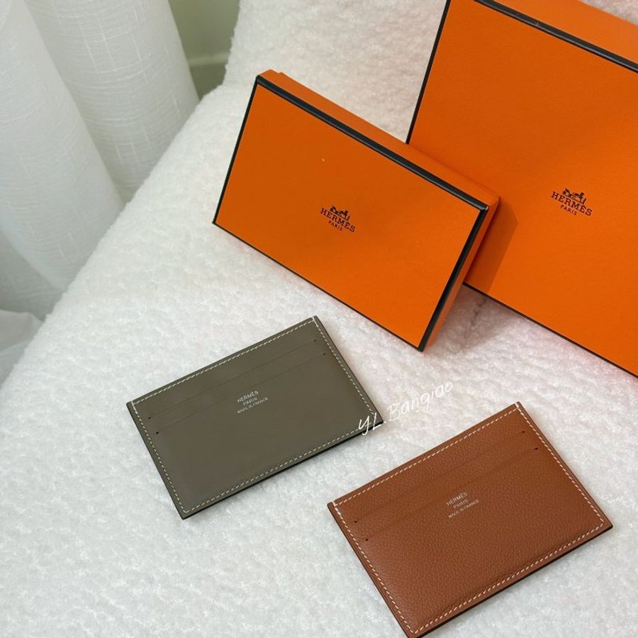 Hermes 大象灰Swift皮革絲巾卡片夾-0